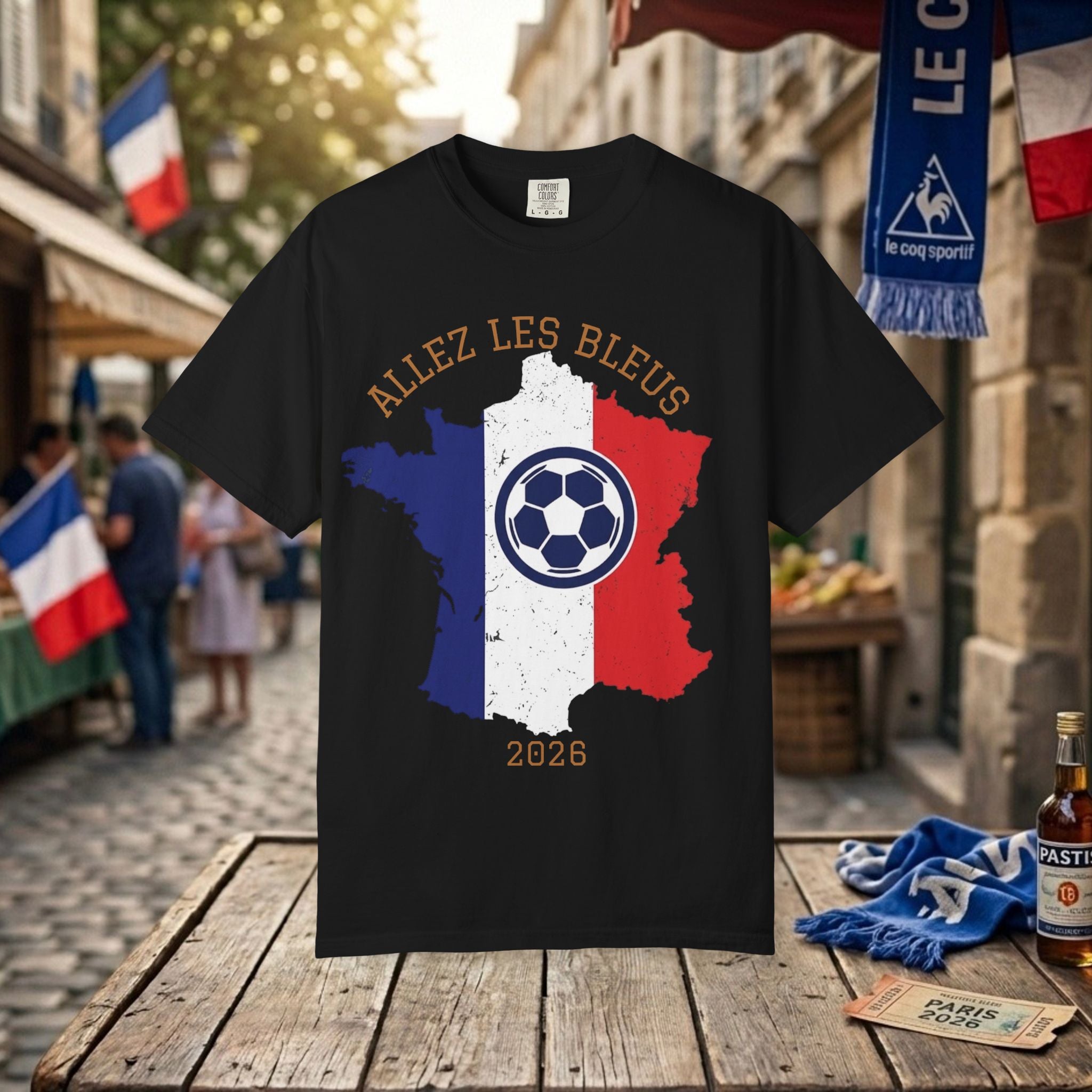 France Soccer T-Shirt — "Allez Les Bleus" 2026 Map & Ball Design