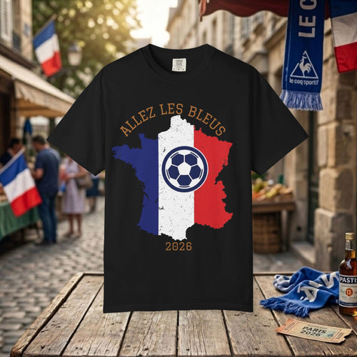 France Soccer T-Shirt — "Allez Les Bleus" 2026 Map & Ball Design