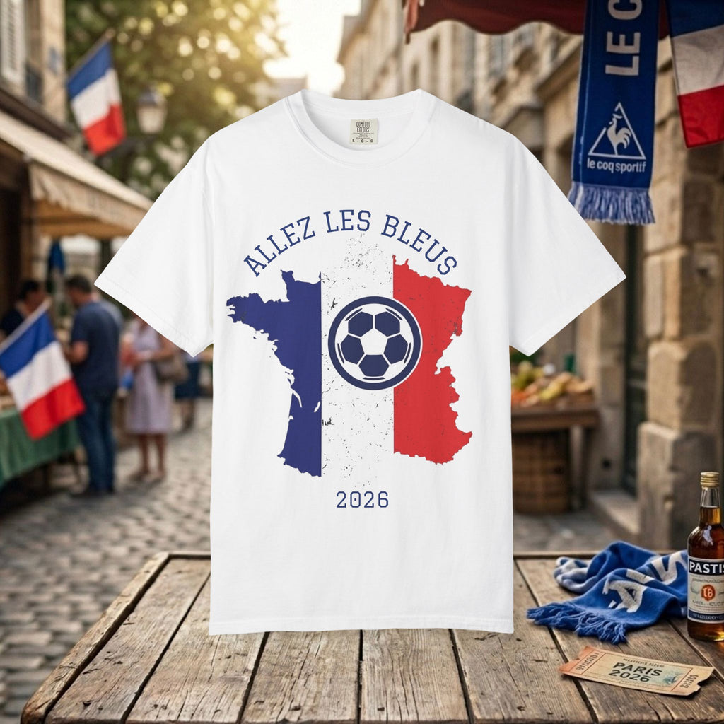 France Soccer T-Shirt — "Allez Les Bleus" 2026 Map & Ball Design