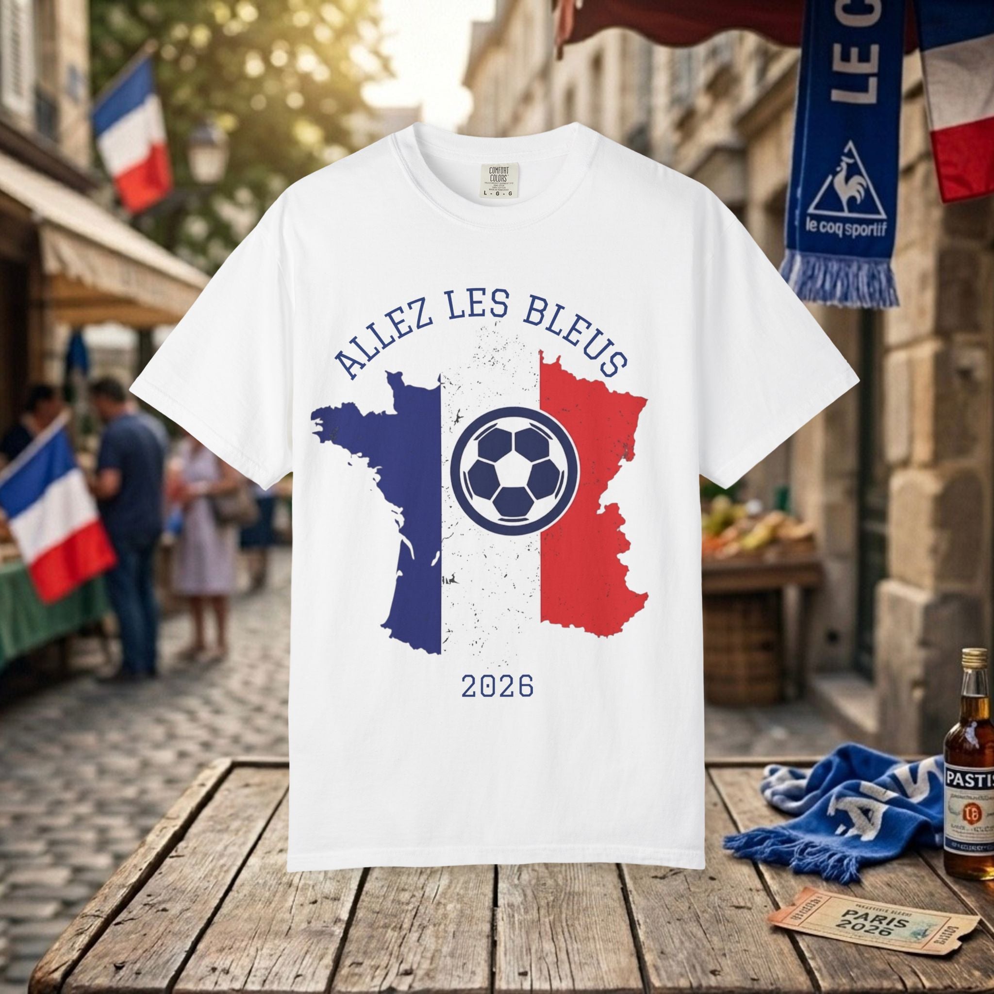 France Soccer T-Shirt — "Allez Les Bleus" 2026 Map & Ball Design