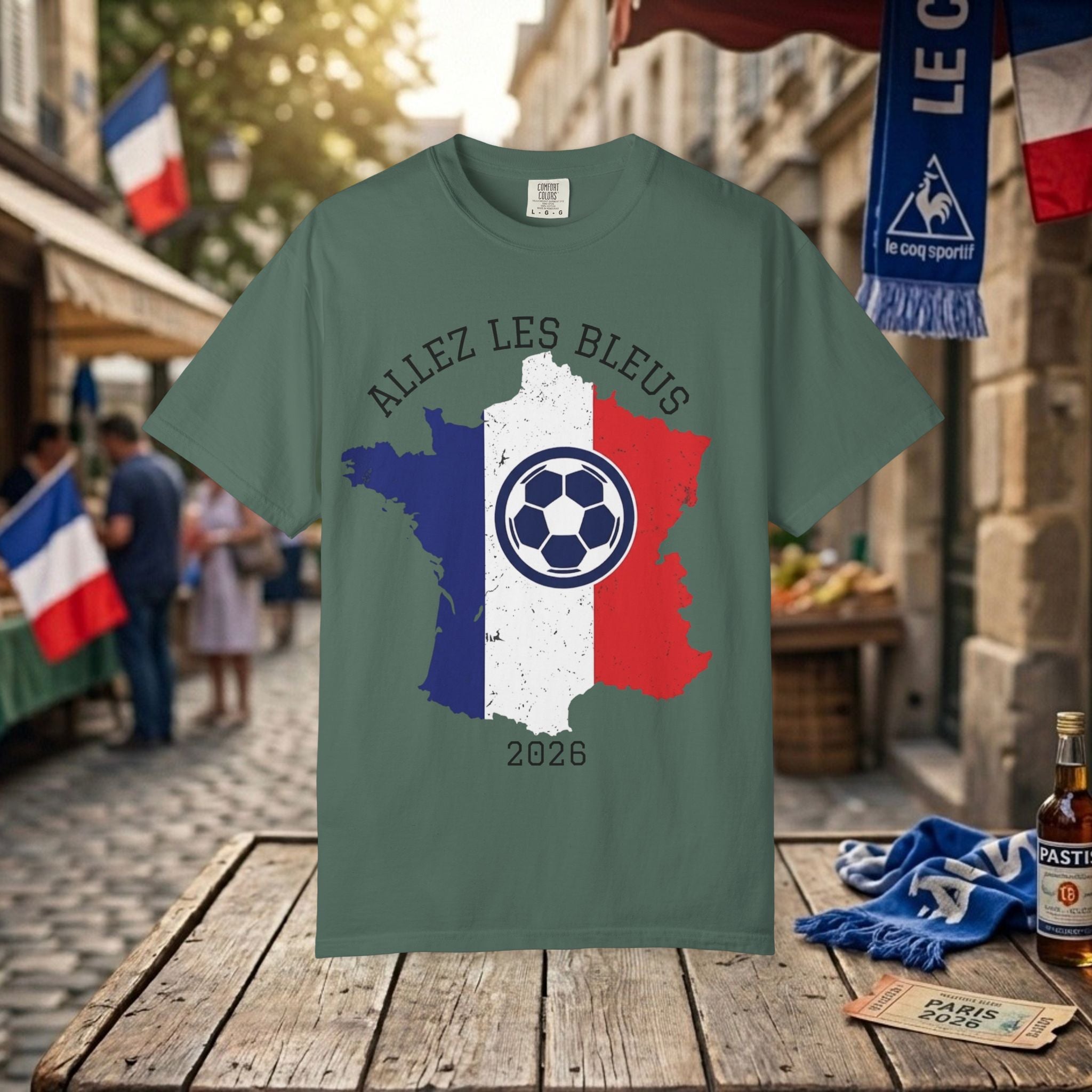 France Soccer T-Shirt — "Allez Les Bleus" 2026 Map & Ball Design