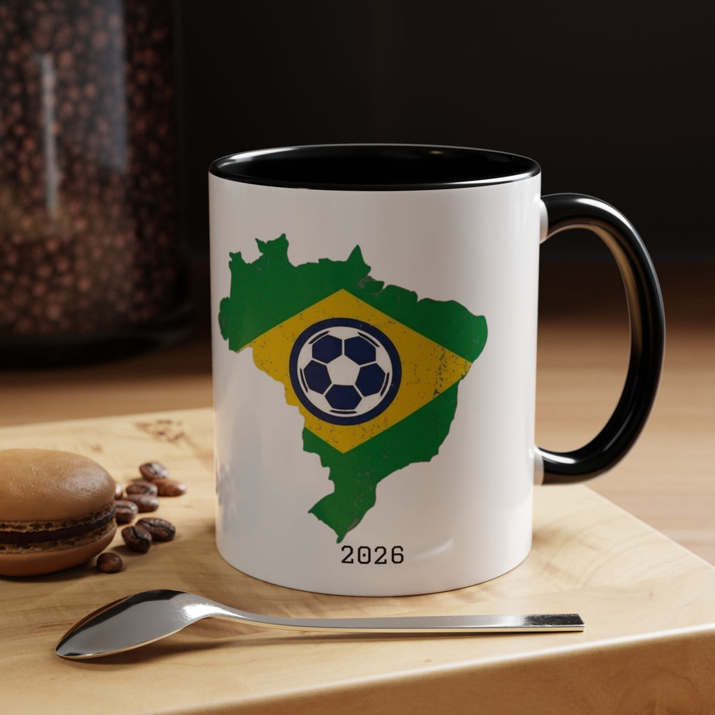 Brazil Map Soccer Coffee Mug — 2026 World Cup Brazil Flag Design
