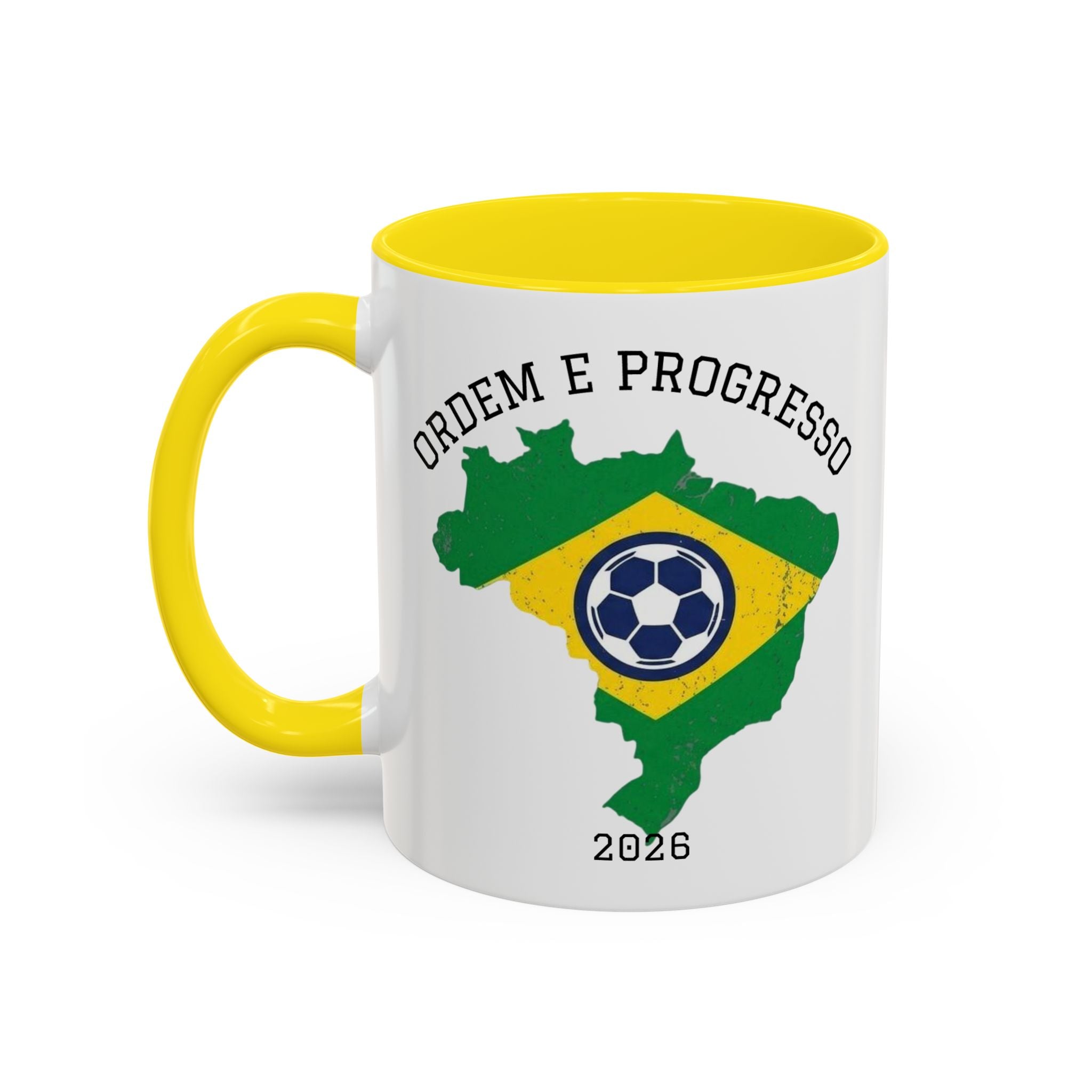 Brazil Map Soccer Coffee Mug — 2026 World Cup Brazil Flag Design