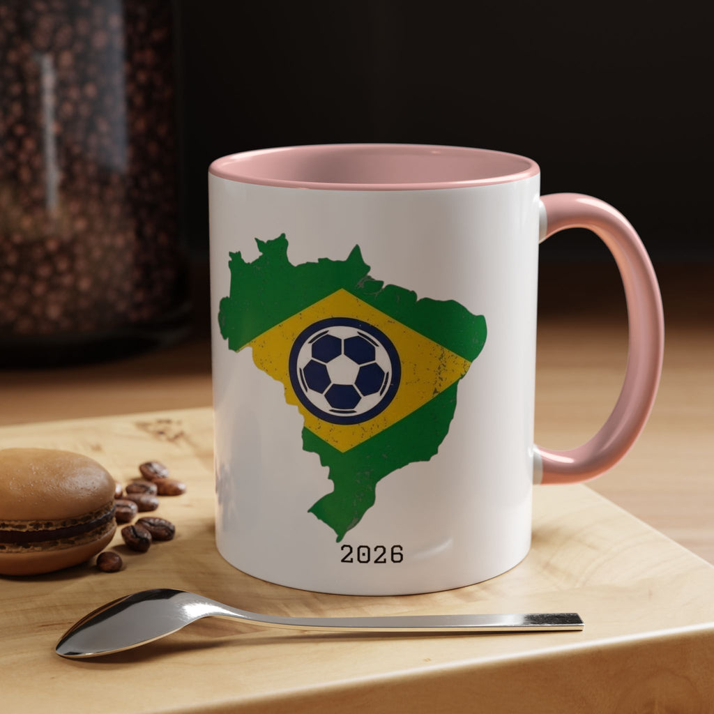 Brazil Map Soccer Coffee Mug — 2026 World Cup Brazil Flag Design