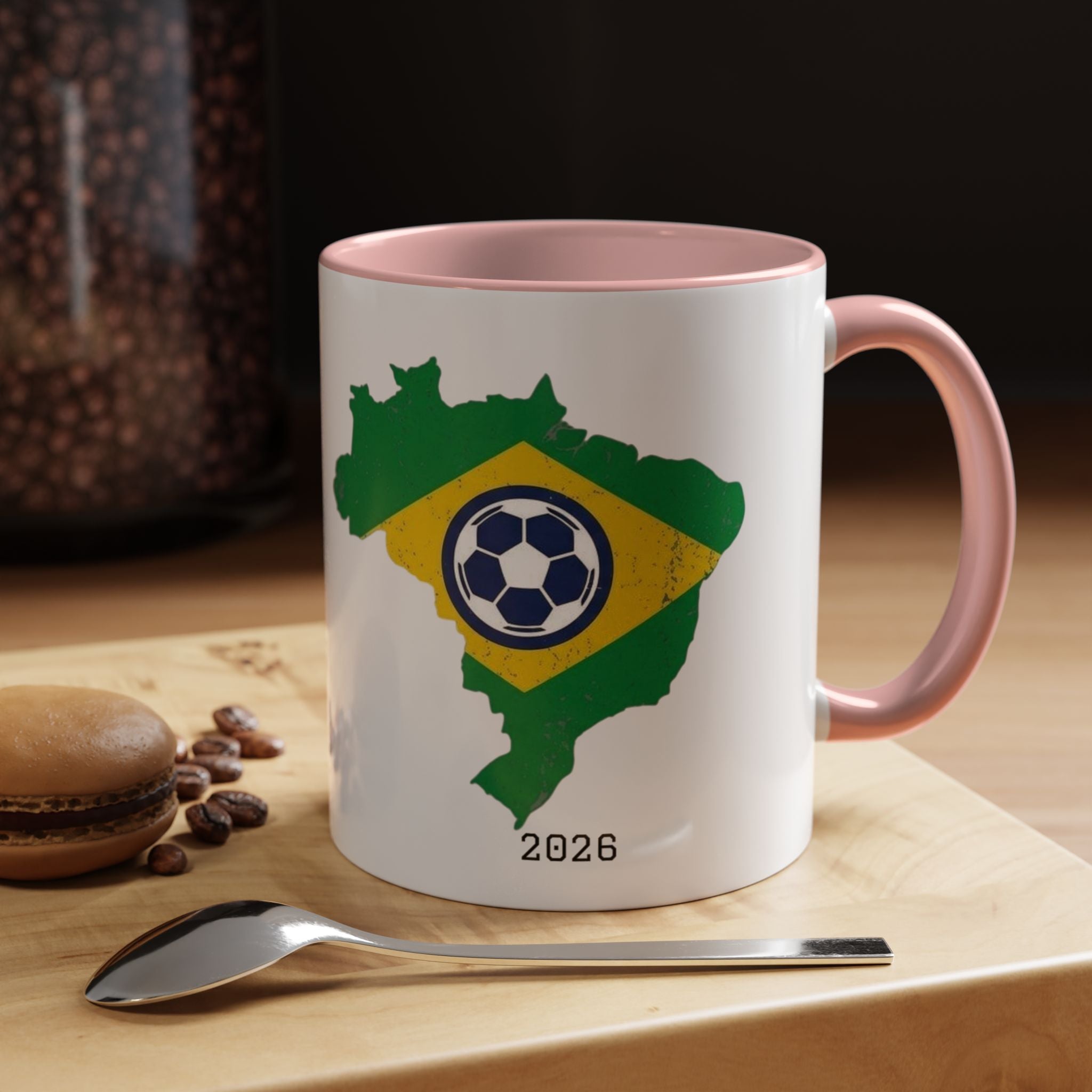 Brazil Map Soccer Coffee Mug — 2026 World Cup Brazil Flag Design