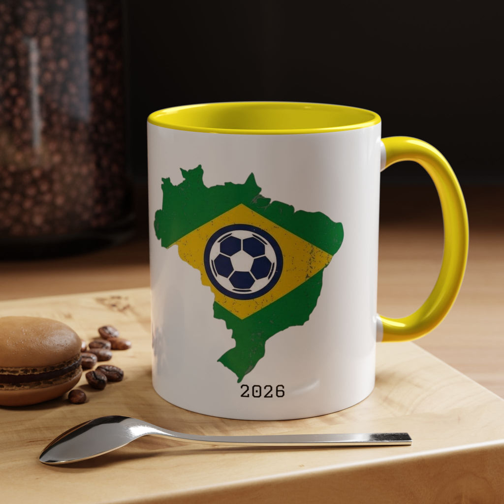 Brazil Map Soccer Coffee Mug — 2026 World Cup Brazil Flag Design