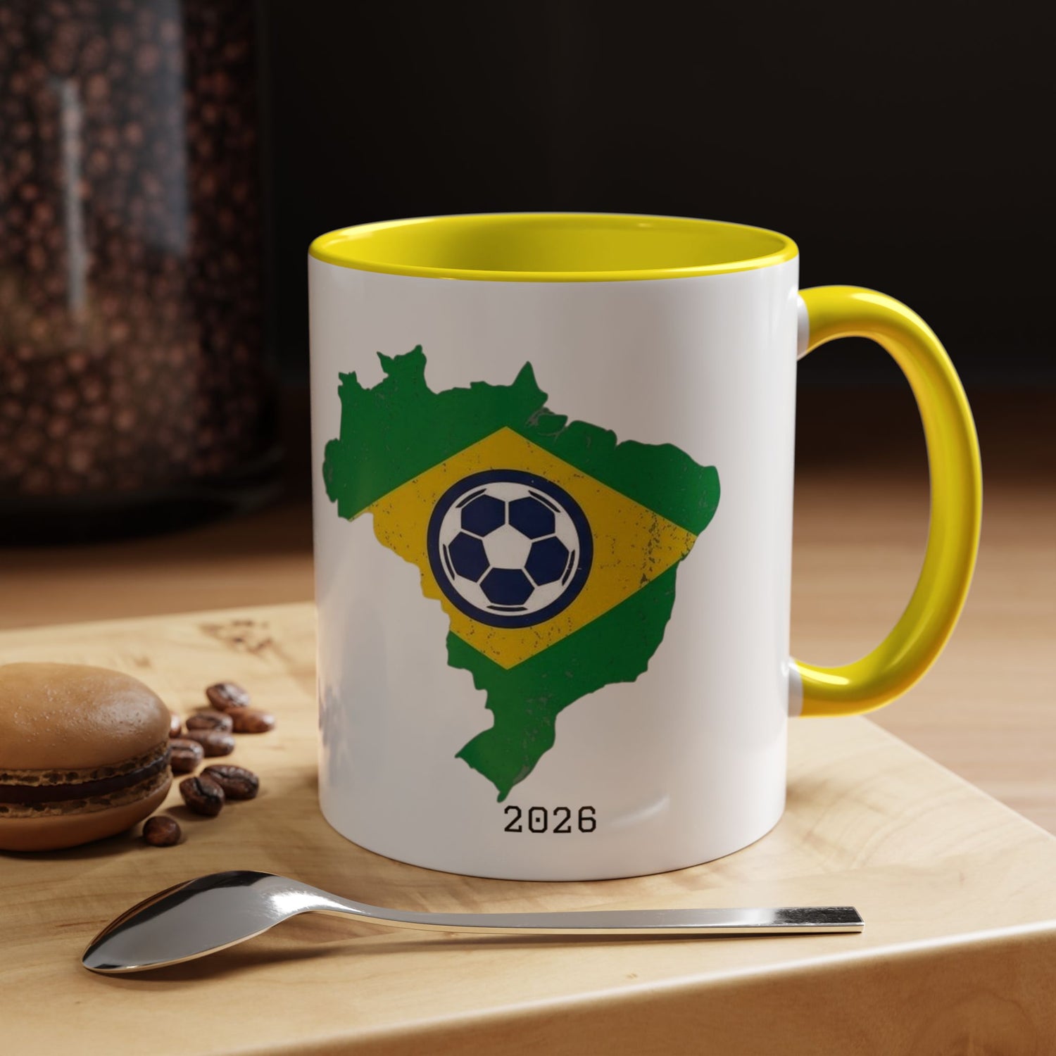 Brazil Map Soccer Coffee Mug — 2026 World Cup Brazil Flag Design