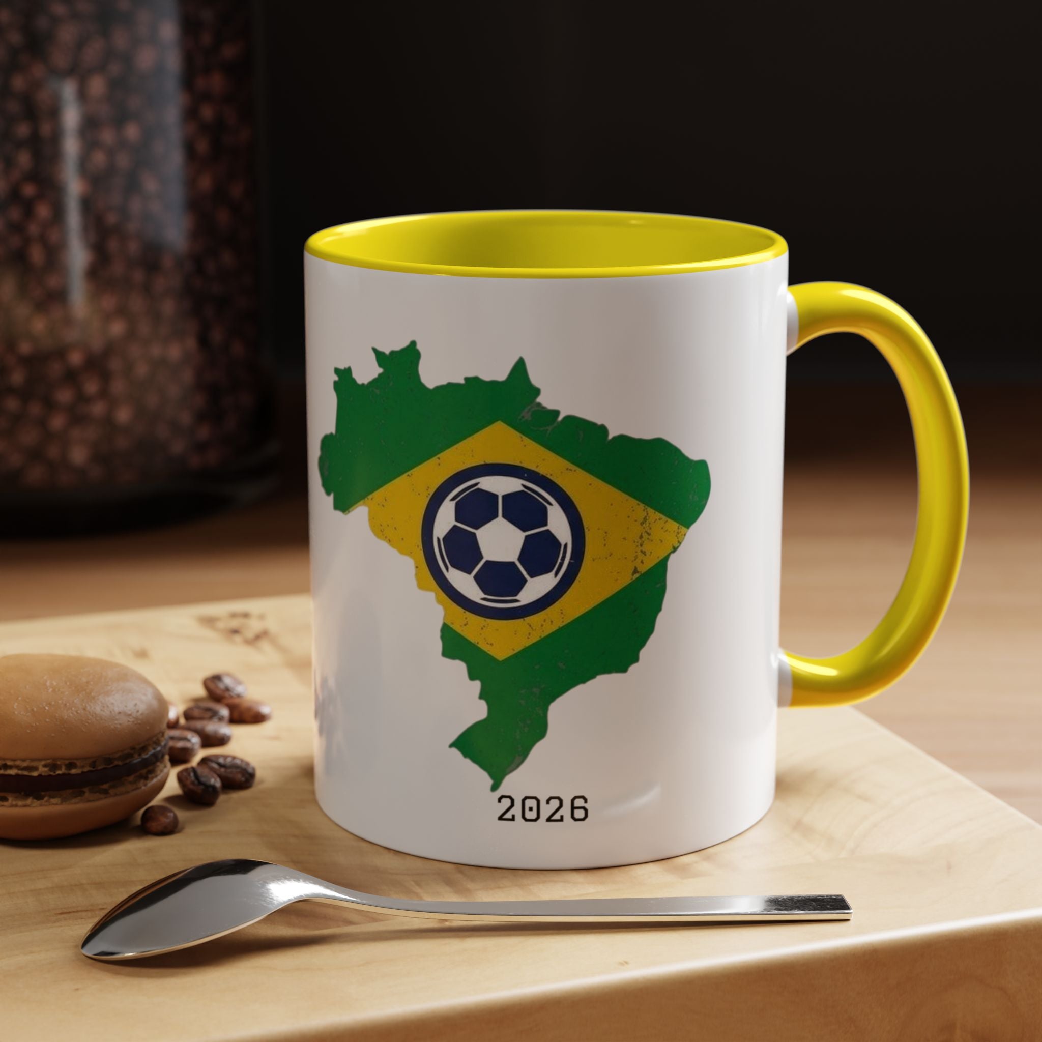 Brazil Map Soccer Coffee Mug — 2026 World Cup Brazil Flag Design