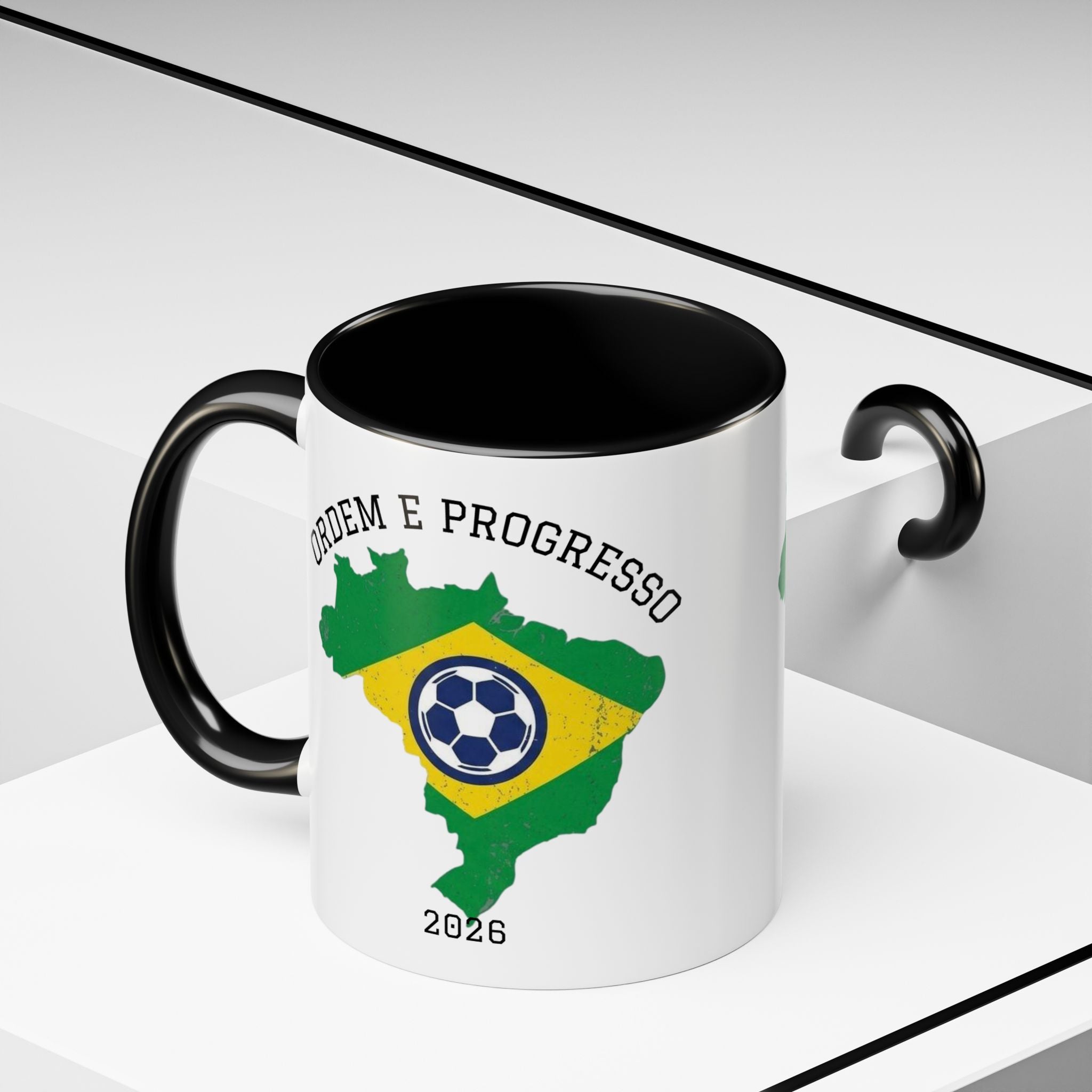 Brazil Map Soccer Coffee Mug — 2026 World Cup Brazil Flag Design